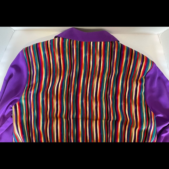 MS Maggie Sweet Zip Up Front Blouse Purple Stripe Elastic Waist Size Large - Picture 10 of 12